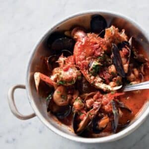 pot of cioppino seafood stew from sotto mare