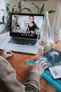 talking to a water sommelier on the computer during a virtual water tasting