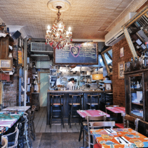 Frank Restaurant Interior with Chandalier in NYC East Village