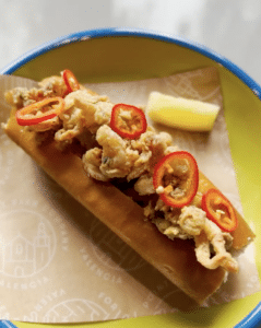 Fort Point brewery seafood clam roll on a plate