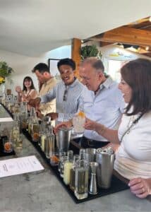 group making cocktail during private dining in los angeles