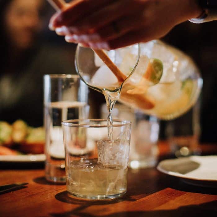 white sangria from huertas at a nyc east village restaurant