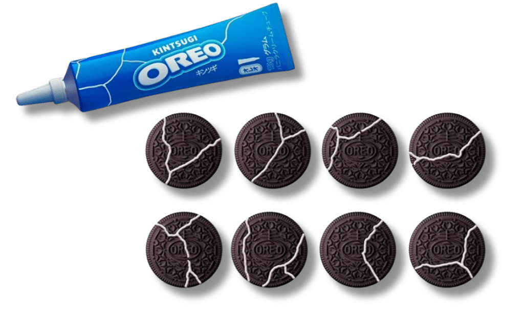 broken oreo cookies using the japanese kintsugi technique to repair them