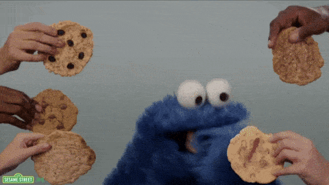 cookie monster from seasame street eating all the cookies