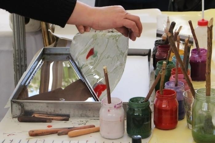 person doing japanese marbling for san francisco office team building