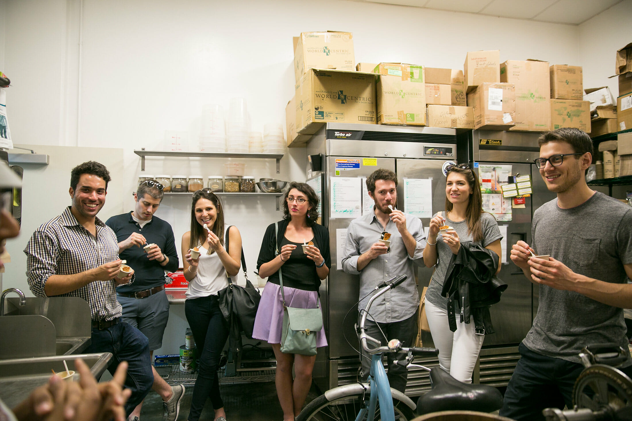behind the scenes on a corporate team building nyc food tour in the kitchen eating ice cream