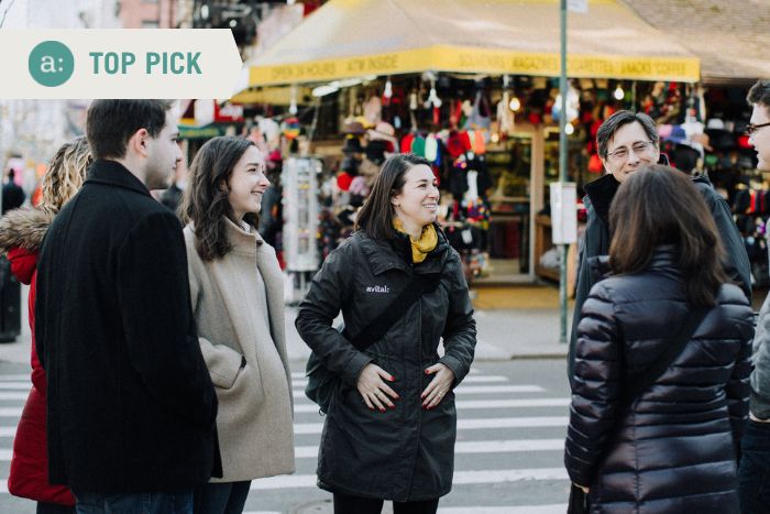 host talking during team building food tour nyc