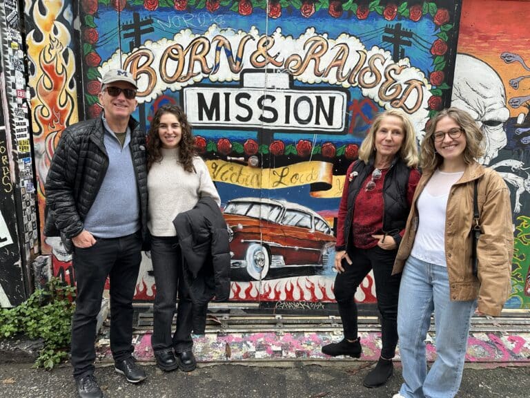 group in front of mural during mission district food tour