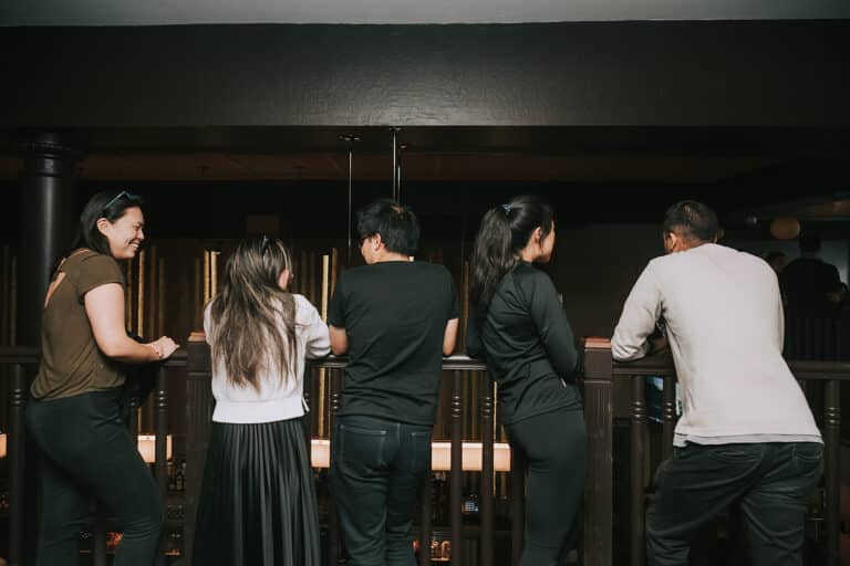 group mixing and mingling at private dining event in seattle
