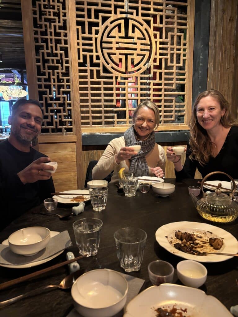 group toasting teas during mission district food tour