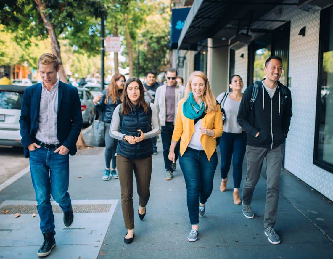 group walking on street during walking food tours in san francisco