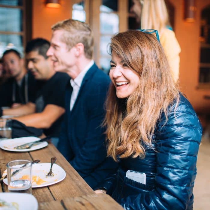 woman smiling during sf team building event