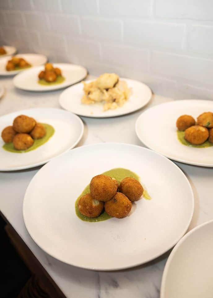 plates of appetizers ready to be served during private dining