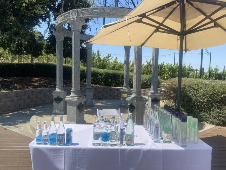 table with fine waters for guided water tasting event
