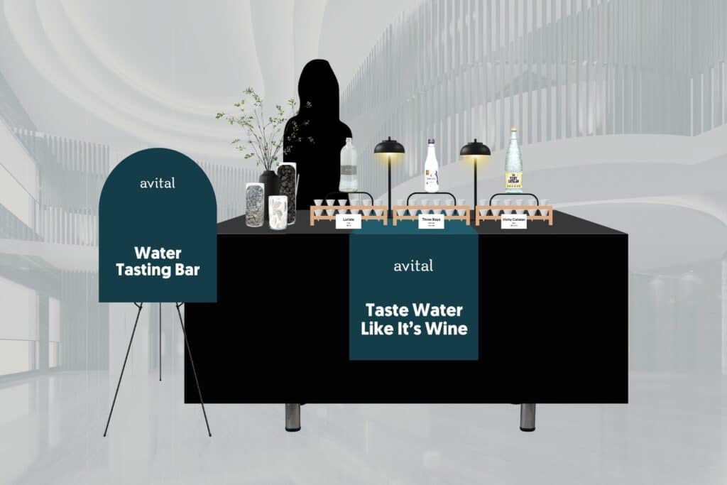 mockup of water tasting bar setup