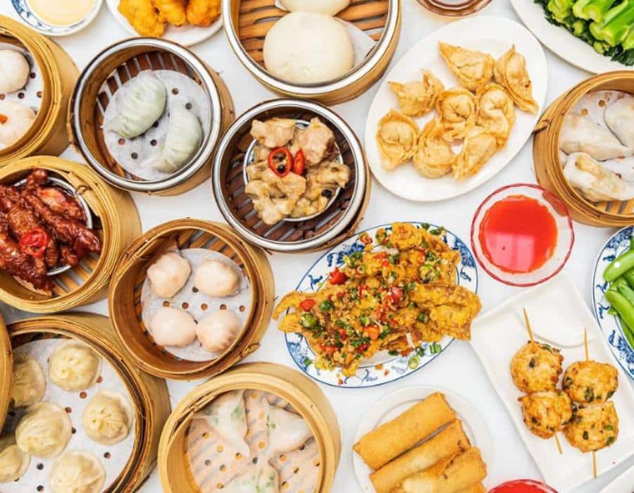 table of dim sum at yank sing restaurant in san francisco