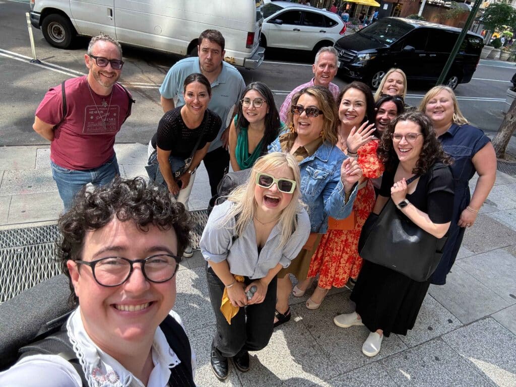 east village food tour group stopping for a selfie