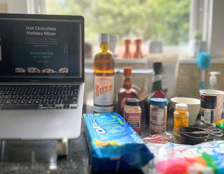 guest set up during hot chocolate holiday mixer party