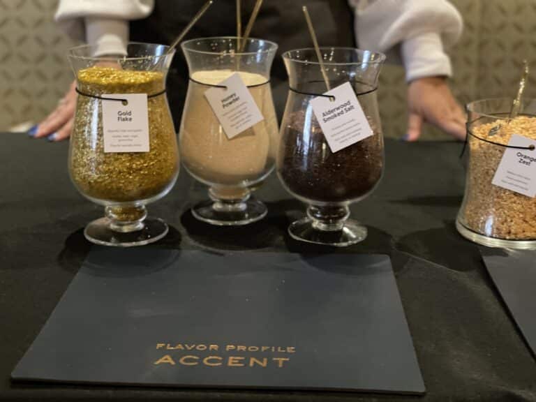 close up on spices during spice blending bar
