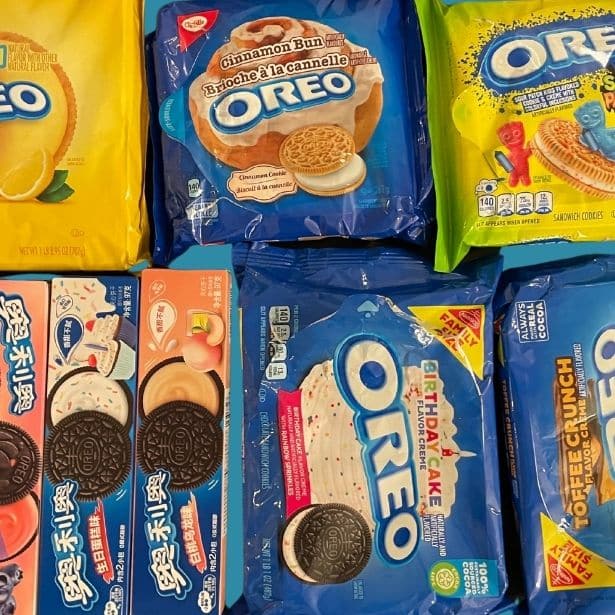 different oreo packages on blue background