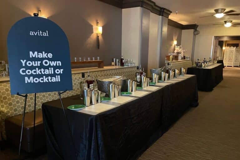hands on cocktail bar set up for reception style event