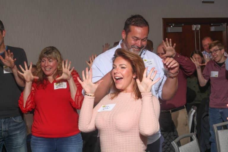 group acting out scene during dinner theater in san francisco