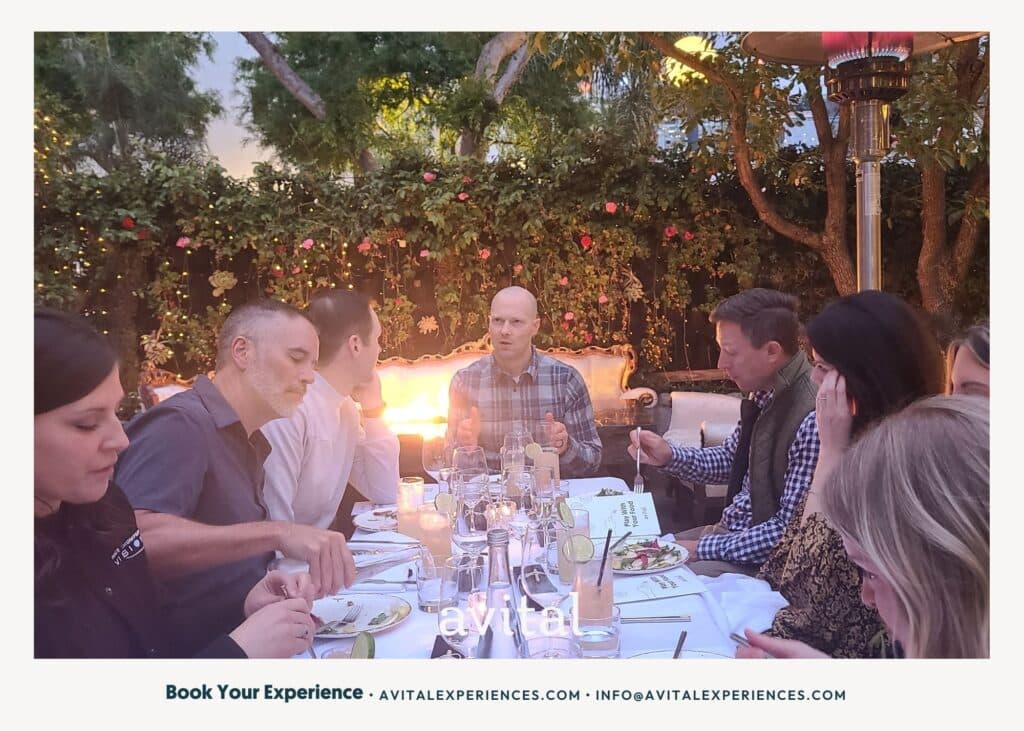 group chatting during dinner in los angeles