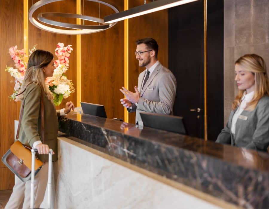 woman checking into hotel near san francisco airport