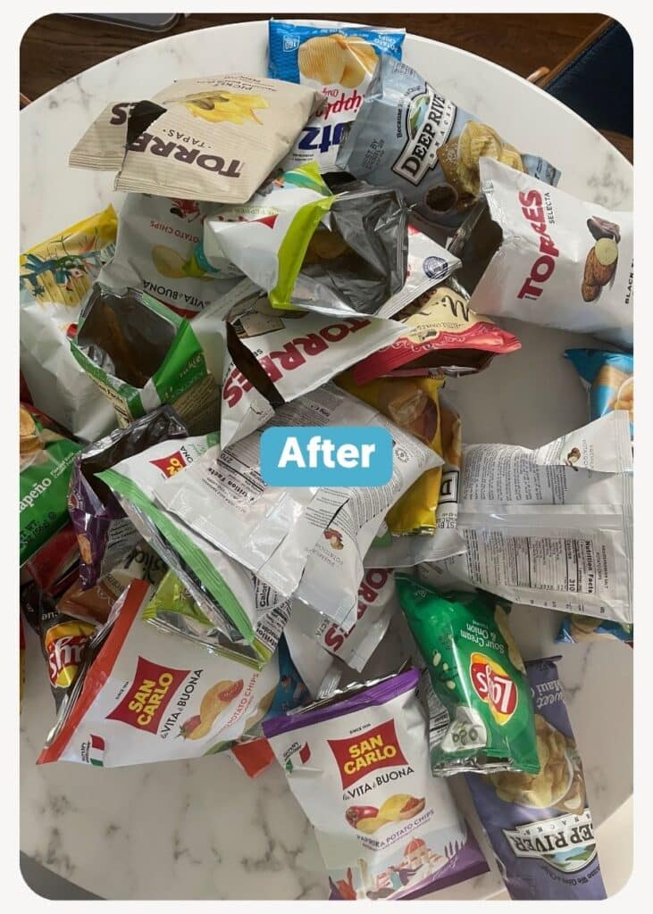 empty bags of potato chips