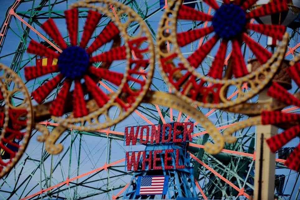 close up shot of amusement part ride at coney island