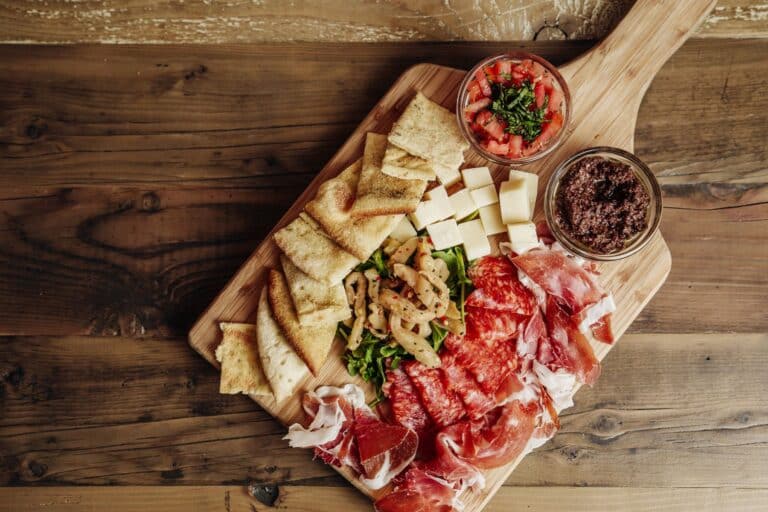 charcuterie board prepared for savory smores