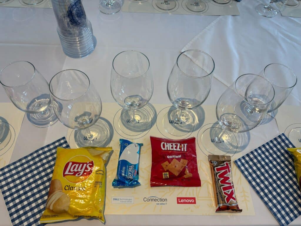 wine tasting place setting with classic snacks