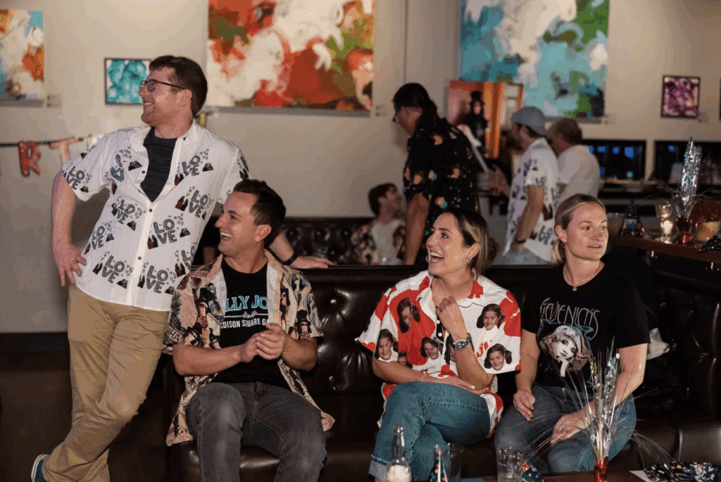 team building group smiling at mission bowling club