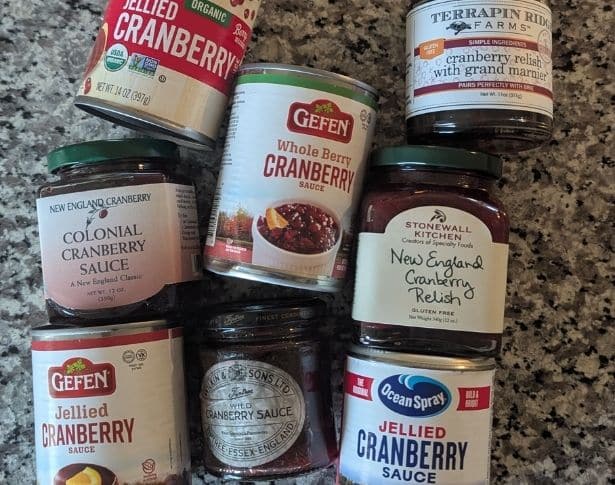 jars of cranberry sauce for cranberry sauce tasting