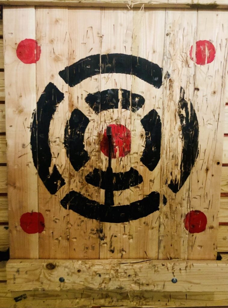 Axe throwing target at the Smash Room in SF