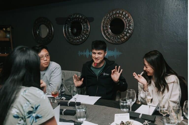 man listening to audio lollipop during sensory dinner