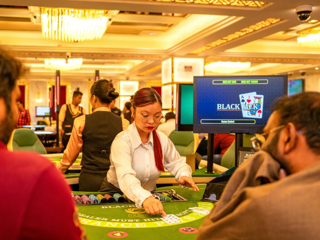 Friends play at a casino table