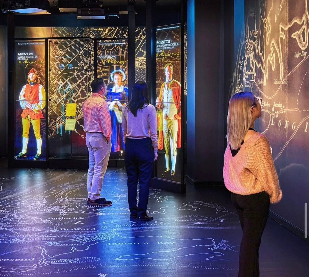Team memberlook at exhibits on espionage at the Spy Museum DC