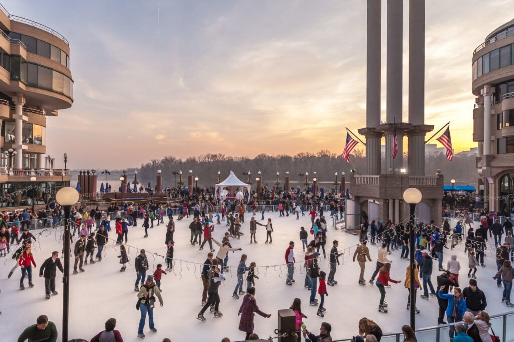 The Washington Harbour is full of ice skaters