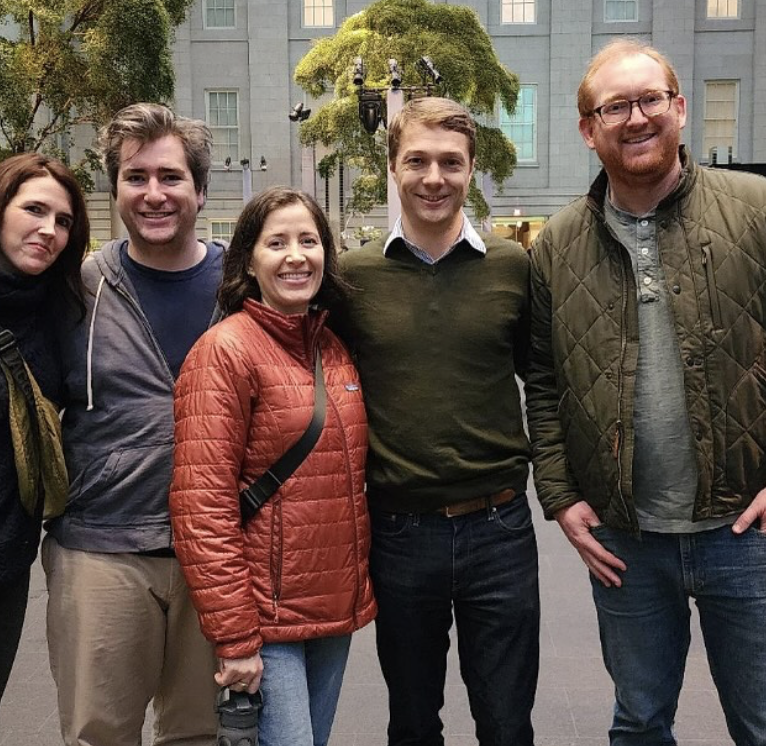 A group of five pose outside of the National Gallery in DC after a succesful scavenger hunt