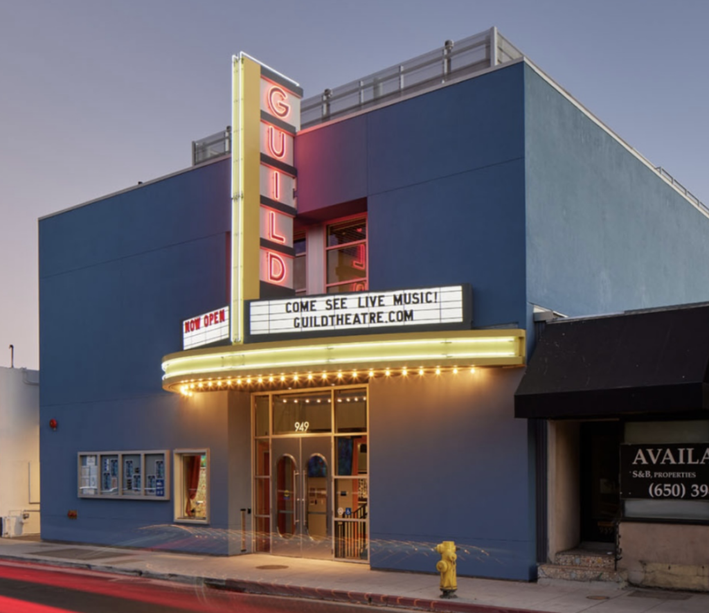The Guild Theatre is lit up for a concert