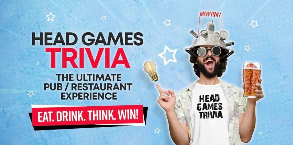 A man with a silly hat promotes trivia at Barebottle Brewing Co.