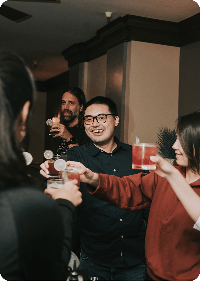 guests toasting during interactive mingling hour