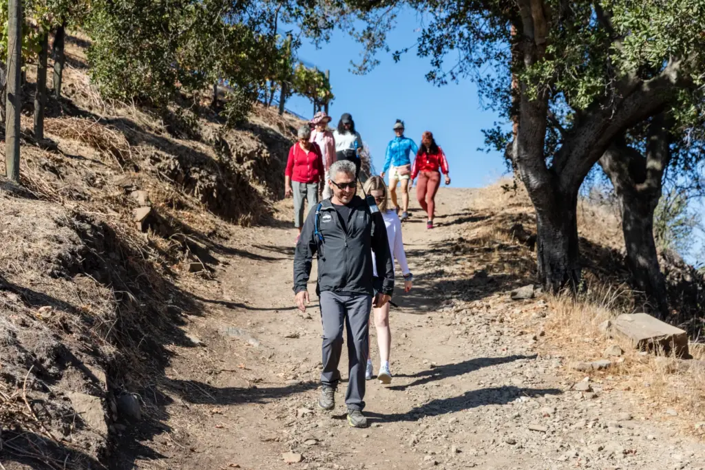 Team members enjoy a wine hike in Malibu