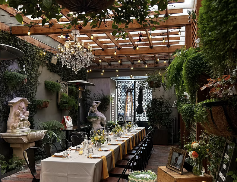 The private room at Angelicas Bistro is verdant and rustic