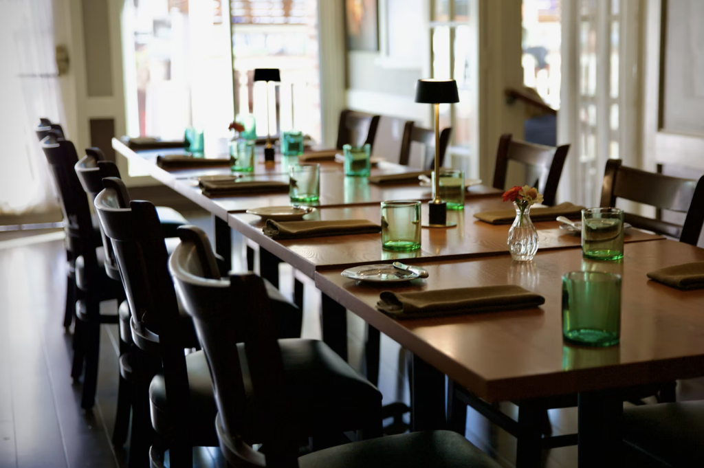 The dining room at Flea street is set for an event