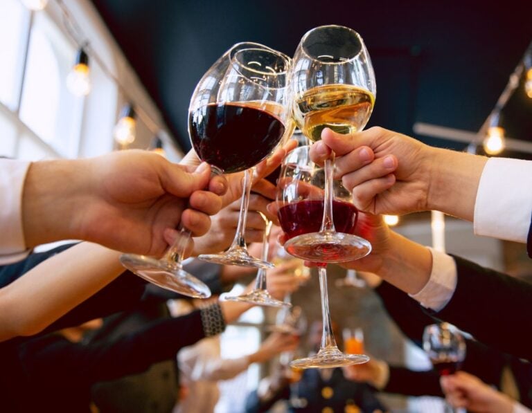 toasting wine during interactive mingling hour